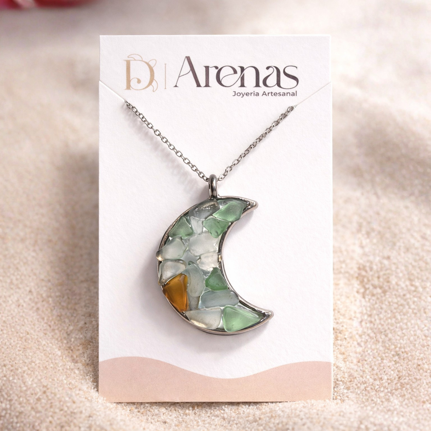 Crescent-shaped necklace, made with sea crystals