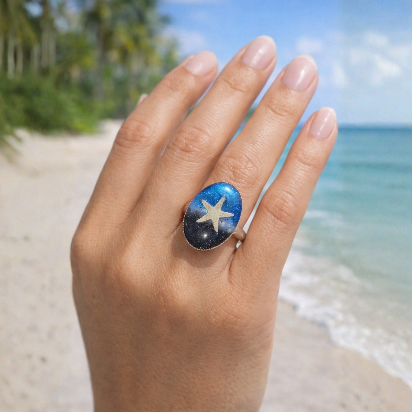 Adjustable ring made with real black beach sand.